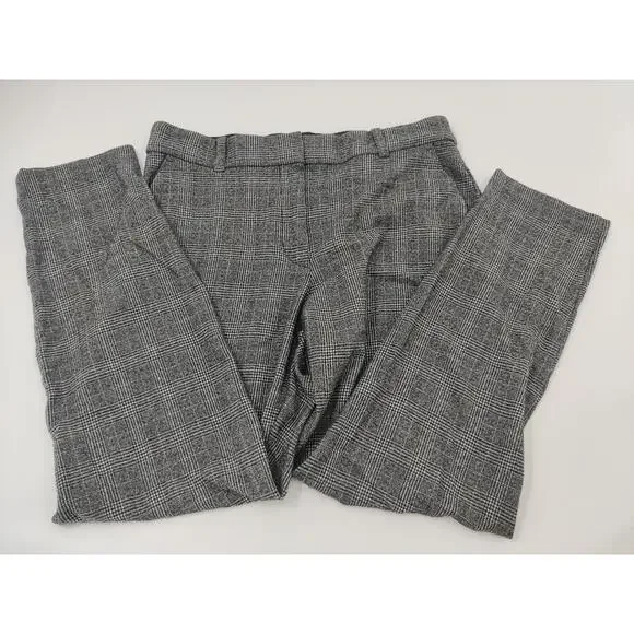 H&M Womens Plaid Trousers Size 12 Black White Houndstooth Elastic Waist - Picture 2 of 10